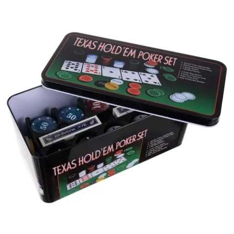 Комплект за покер Texas Hold'em, 200 чипа, подложка за игрална маса