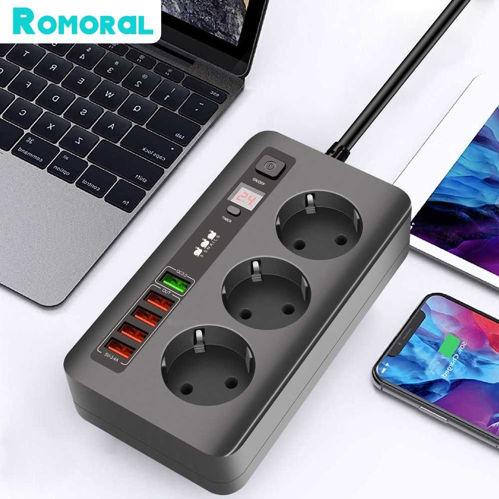 Разклонител мodel BKL 04EU, 3 гнезда и 5 USB порта, 3000W, 10А