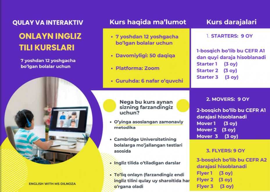 Bolalar uchun onlayn ingliz tili kurslari