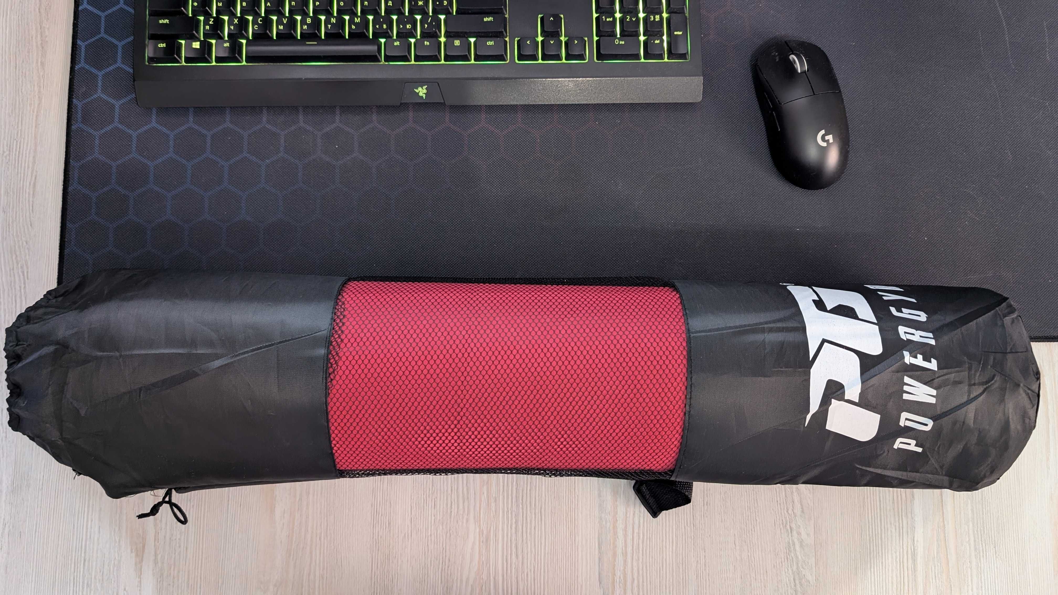 Коврик для йоги PowerGym с чехлом — розовый, антискользящий, походный