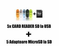 5 USB Card Readere pentru SD SDHC + 5 adaptoare MicroSD la SD SDHC