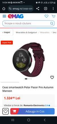 Ceas smartwatch Polar Pacer Pro Autumn Maroon (sigilat)