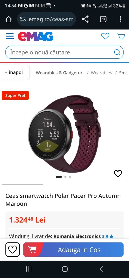 Ceas smartwatch Polar Pacer Pro Autumn Maroon (sigilat)