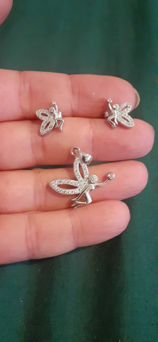 Set argint pandant si cercei zane