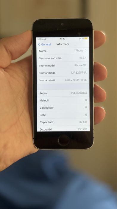 iPhone 5SE Space Grey 32GB Neverlock-Amprenta OK-Baterie 91%-F Bun-