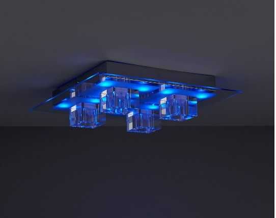 Plafoniera LED, crom,4x72 W,240V, otel si sticla - RGB  - telecomanda