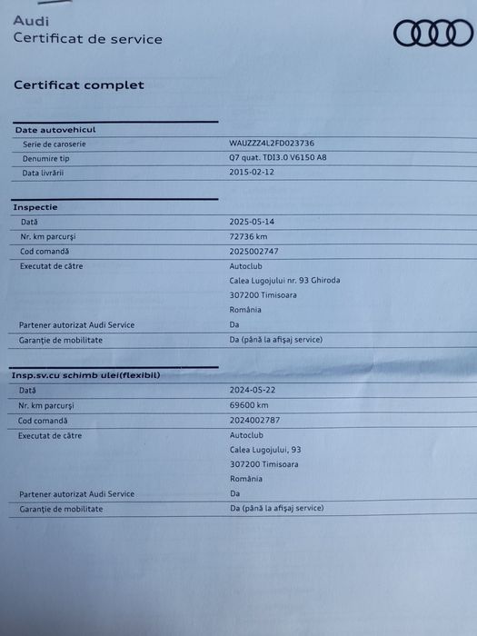 Vand sau schimb Audi Q7, 3.0TDI, Martie 2015, doar 77.000km