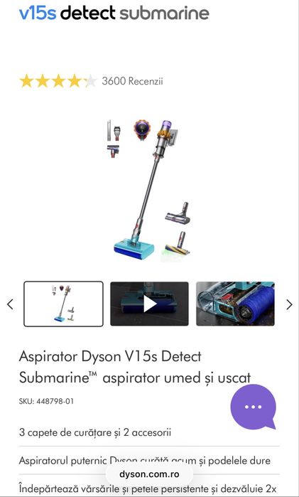 Aspirator Dyson V15s Detect Submarine™ aspirator umed și uscat