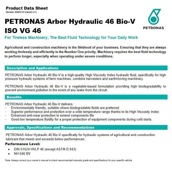 ulei hidraulic BIO H46 Petronas ARBOR hydraulic NEW Holland NH 646 BV