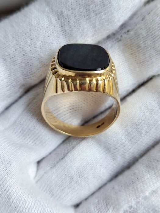 Retro Inel Aur 14K Barbatesc Cu Onix Negru ghiul aur Diplomat