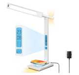 Lampă birou LED Yamyone wireless, USB, ceas, timer, alb