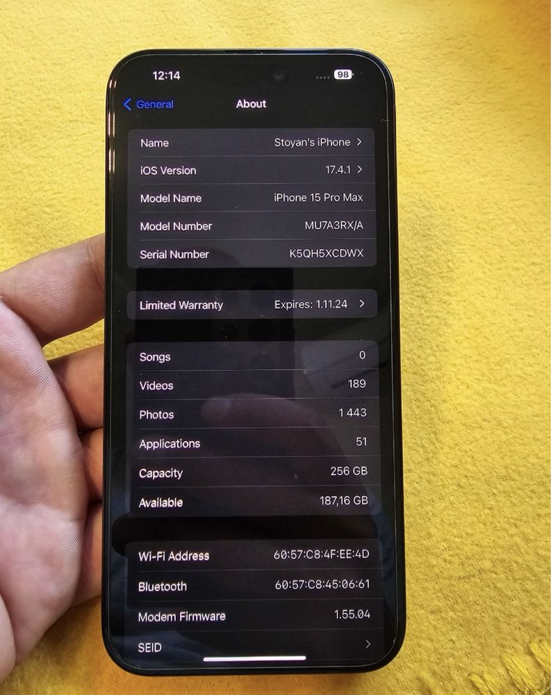 Iphone 15 pro max 256 gb. С документи и гаранция. Безупречен.