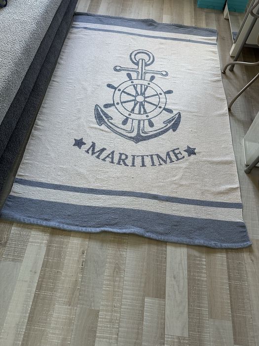 Covor 190x124 stil nautic ancoră de mare albastru și alb