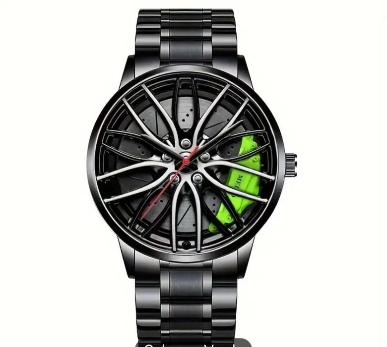 Ceas bărbați curea metalica, model deosebit roată cu etrier