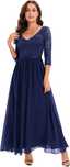 Rochie lunga DRESSTELLS, marimea 3XL, dantela si sifon, bleumarin