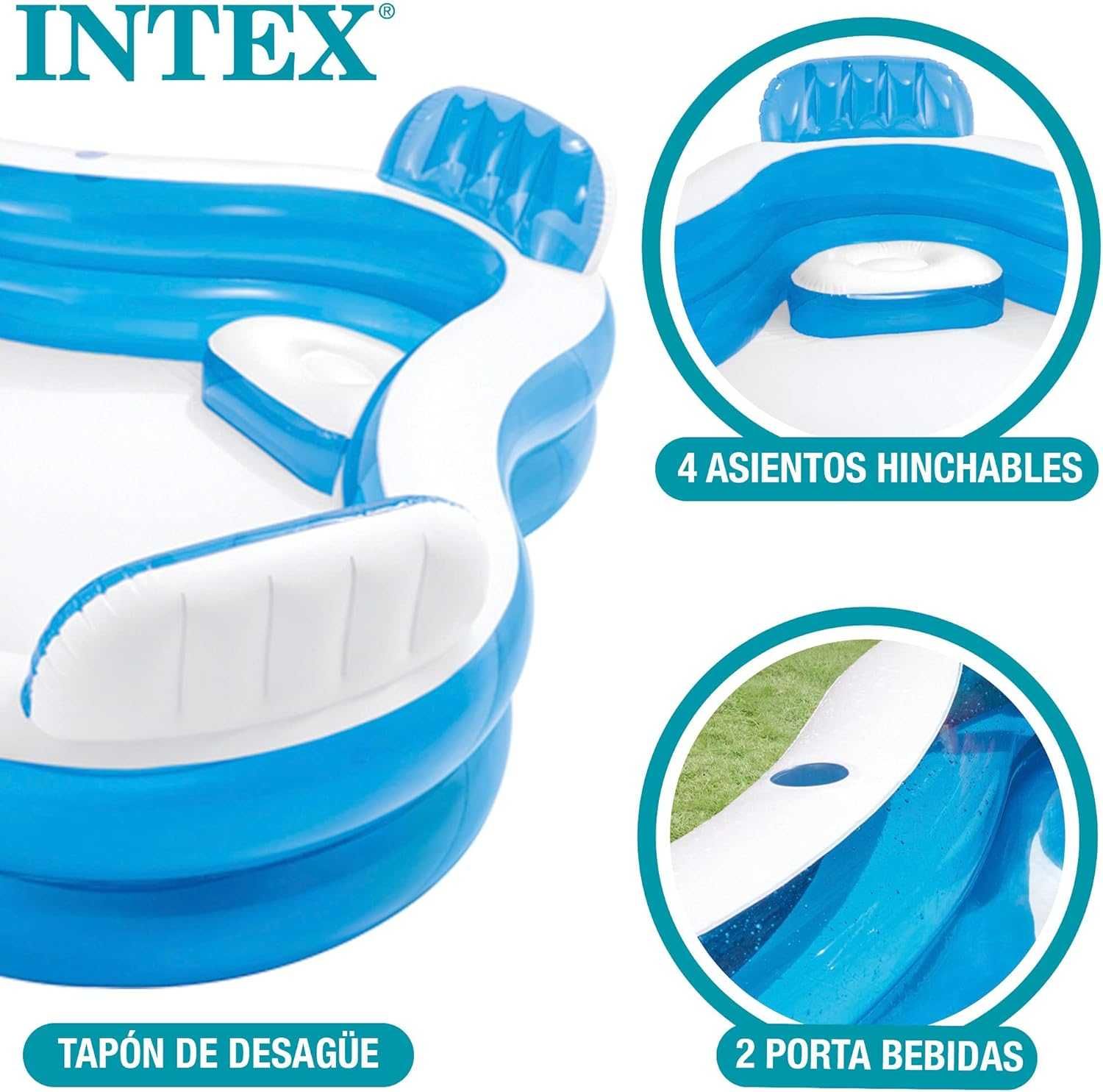 Надуваем басейн с 4 седалки и поставки за чаши INTEX семеен  басейни