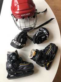 Хокейна екипировка дете регулируеми кънки, каска, ръкавици