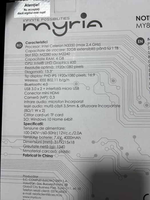 Laptop Myria my8315gy diagonala 13,3 inch