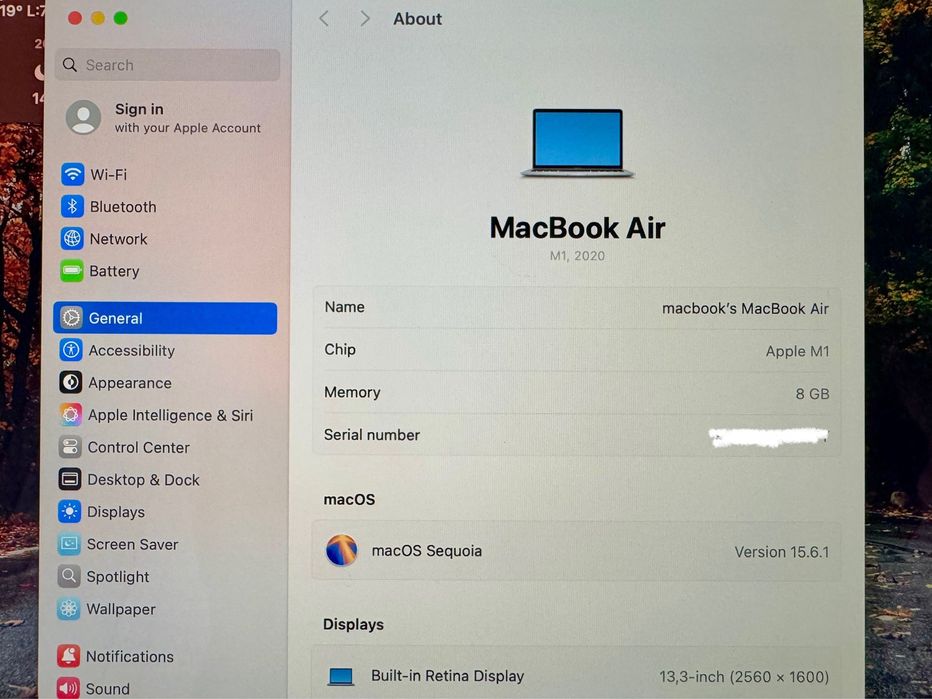 MacBook Air M1 2020 (13.3 Retina дисплей, 8GB /250gb SSD