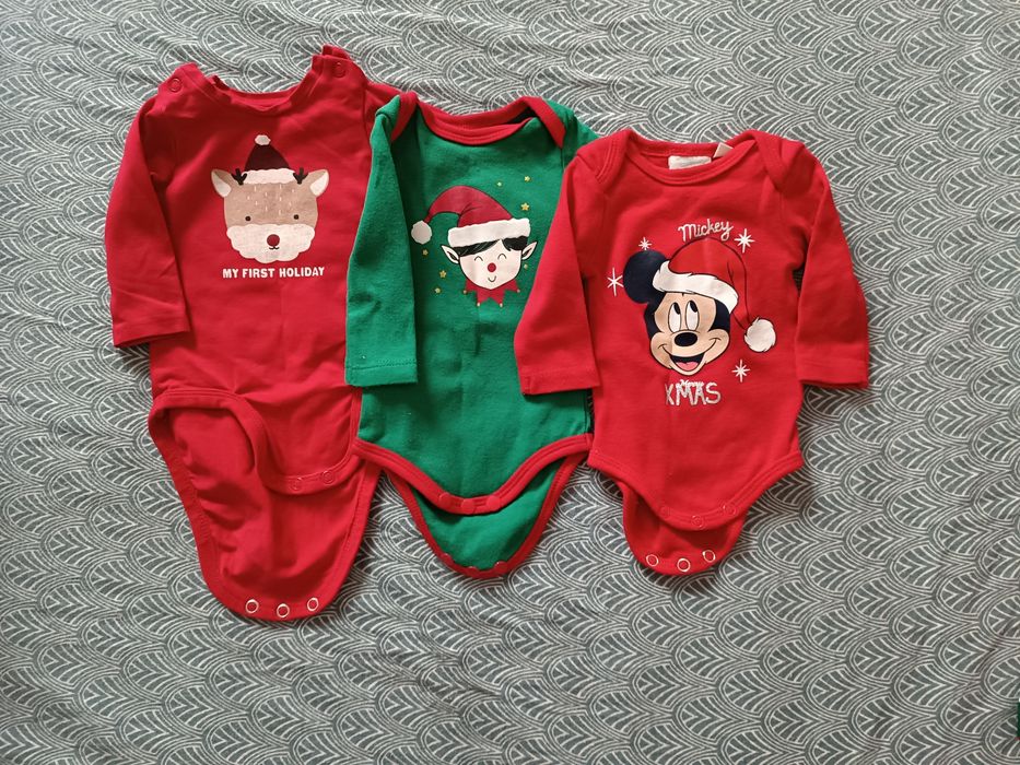 Set body 6 buc, cu maneca lunga,  nou-nascuti cu motive  de Craciun