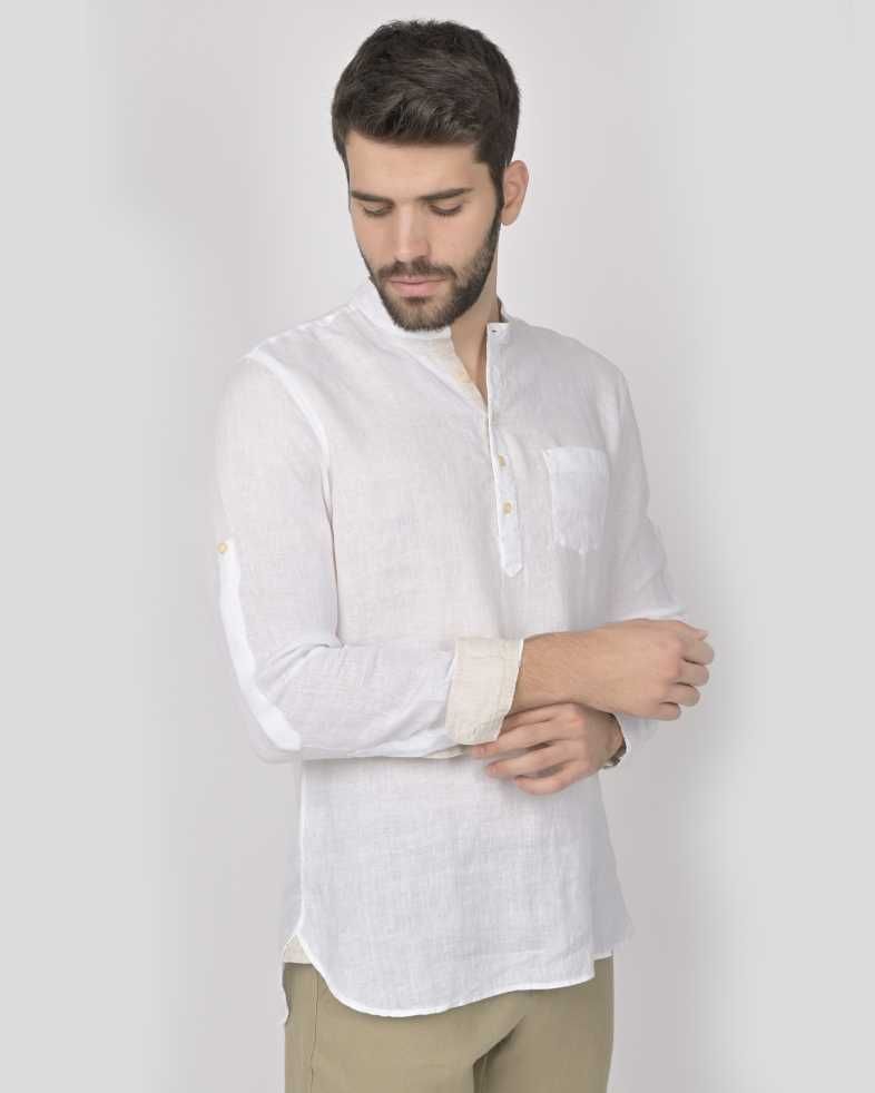 Нова бяла ленена риза Slim fit от Teodor XL