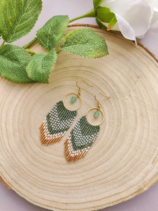 Ръчно изработени обеци, Японски мъниста, Неръждаема стомана, Елегантни