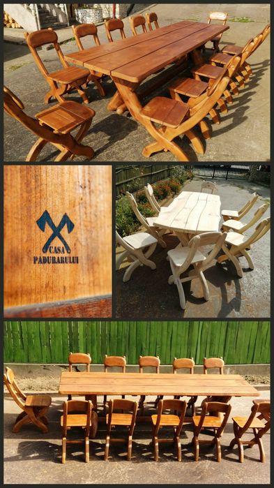 Rustice lemn masiv - Set Masa, Scaun, Banca, Fantana, Crama, Balansoar