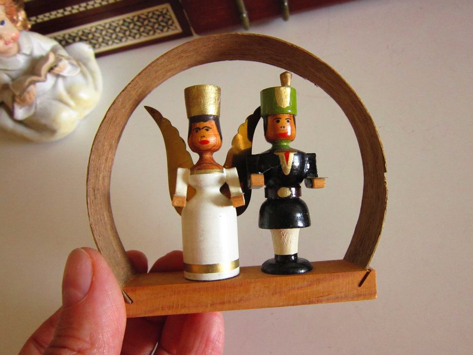 cadou rar Craciun Inger si Miner miniatura vintage lemn 1950 Germania