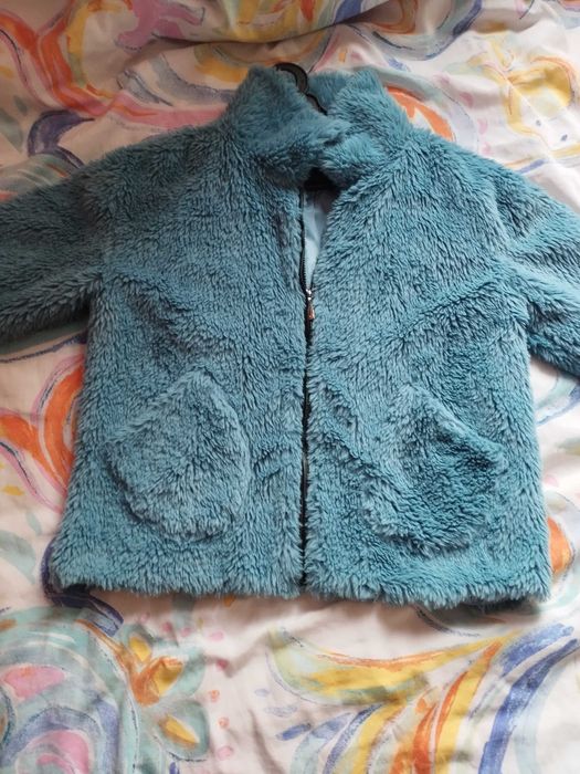 Дамско плюшено синьо яке