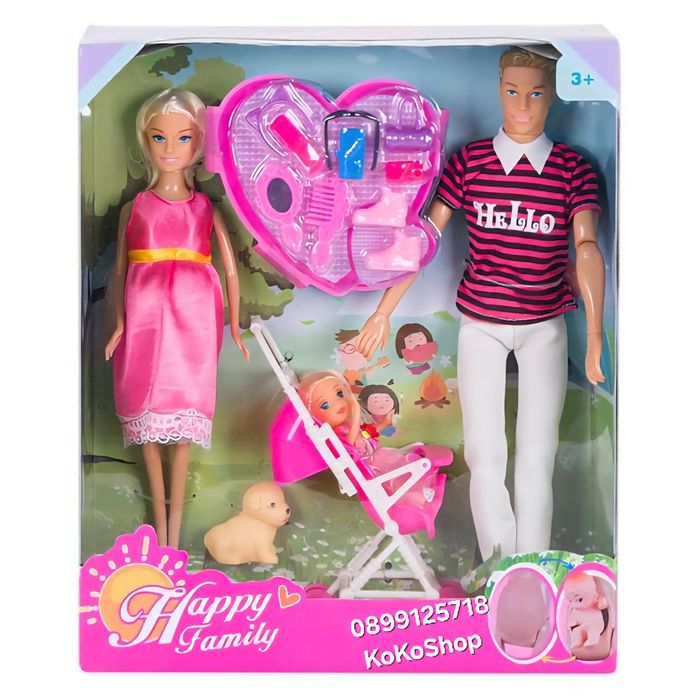Семейство кукли с аксесоари/кукли бременна майка, баща,дете и куче