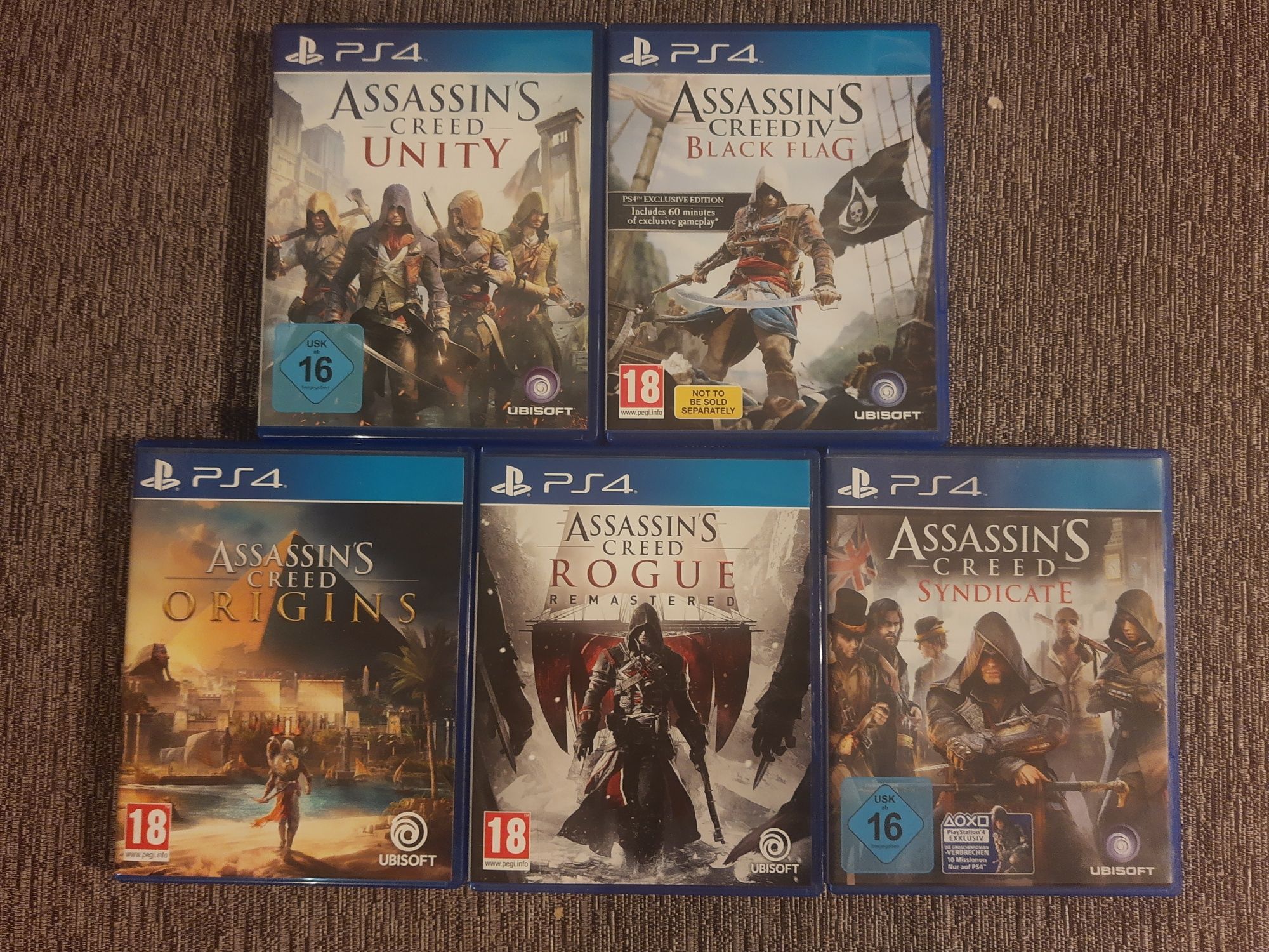 Assassin creed Origins,Unity, Syndicate, Black flag, Rogue ps4