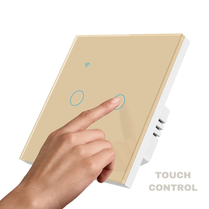 Intrerupator smart touch iUni 2F, Wi-Fi, Sticla, LED, Gold