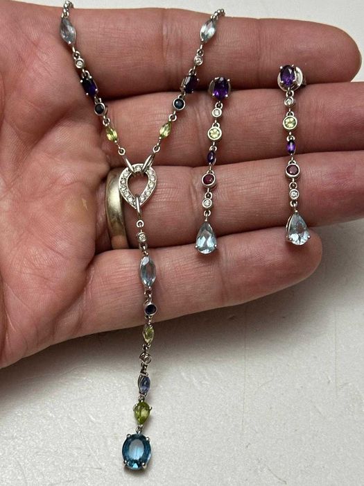 SET - COLIER + CERCEI AUR alb 18K + 22 Diamante = 0.70ct ++ - 14.5g. !