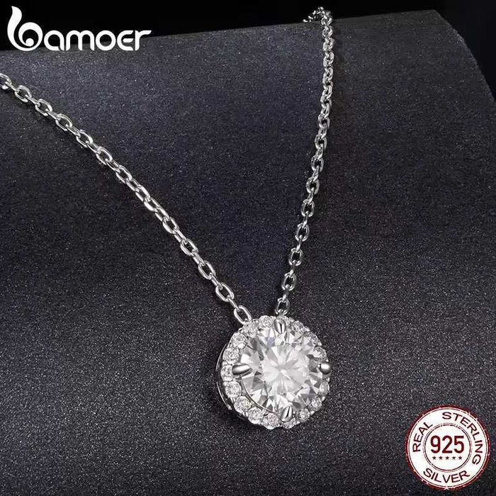 BAMOER 925 Сребърно Хало Колие с Мойсaнит – 0.5ct / 1ct