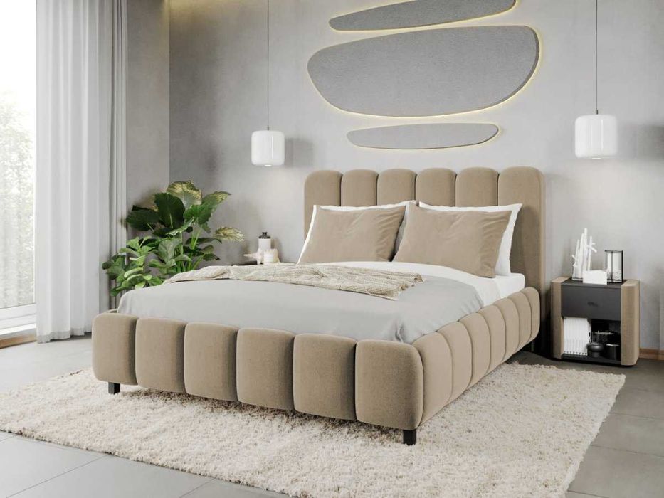 Pat Tapitat Bari Bej Velluto 3 cu somiera rabatabila si lada