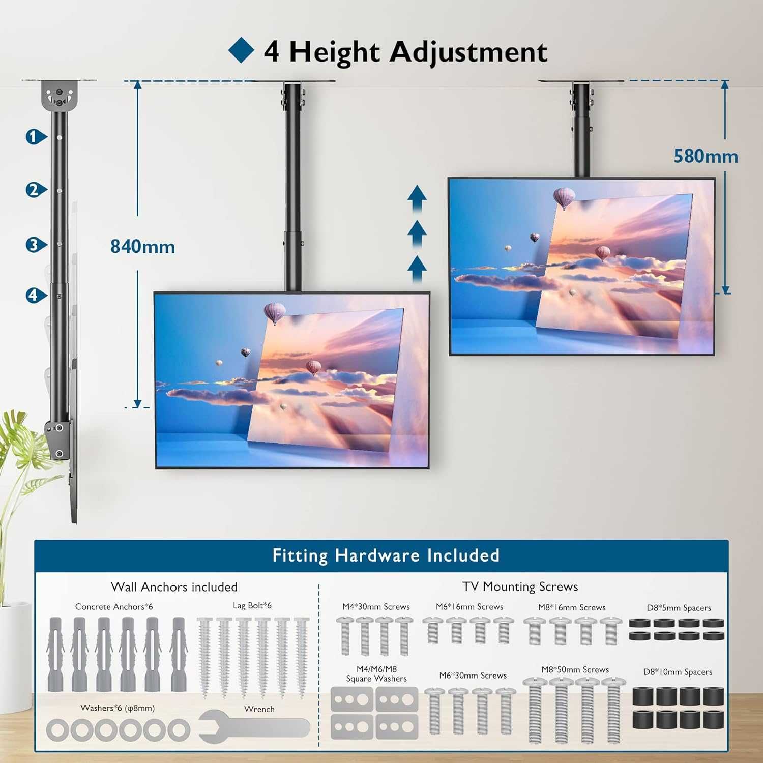 Suport tv tavan, Bontec, 160cm, 26-55", 45kg