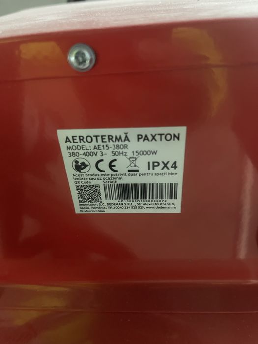 Vand aeroterma paxton 15 kw