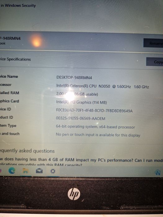 Laptop HP Notebook Celeron