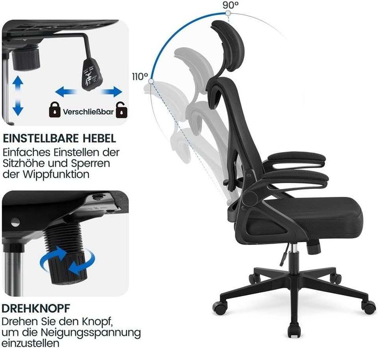 Scaun birou ergonomic cu tetieră și brațe rabatabile |S 592717 Black