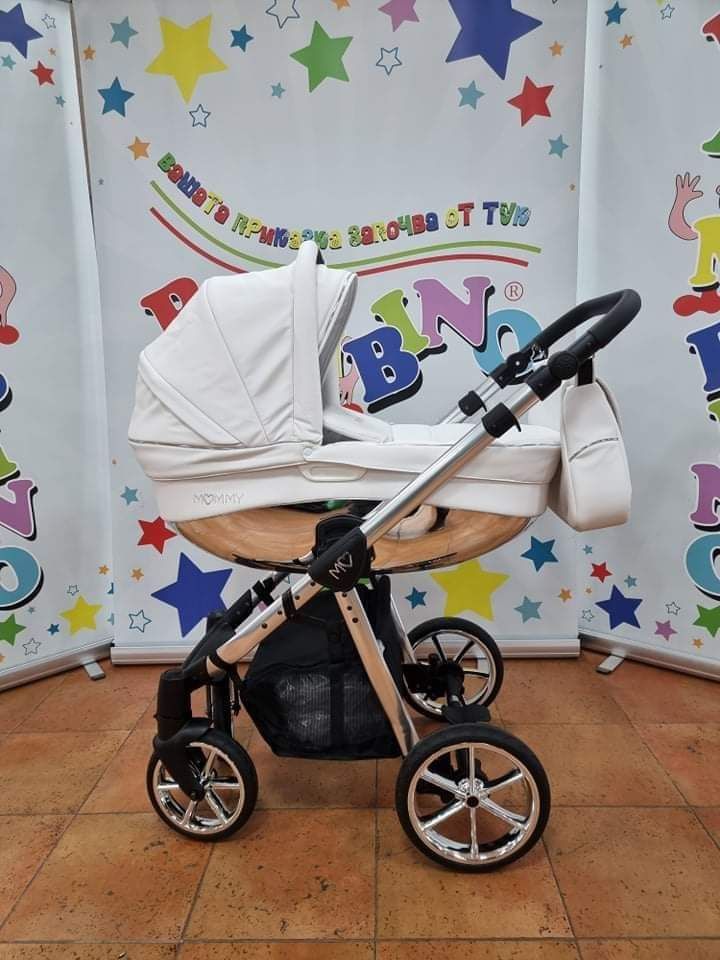 Комбинирана количка Baby Active Mommy Glossy Silver, 2в1, Бял