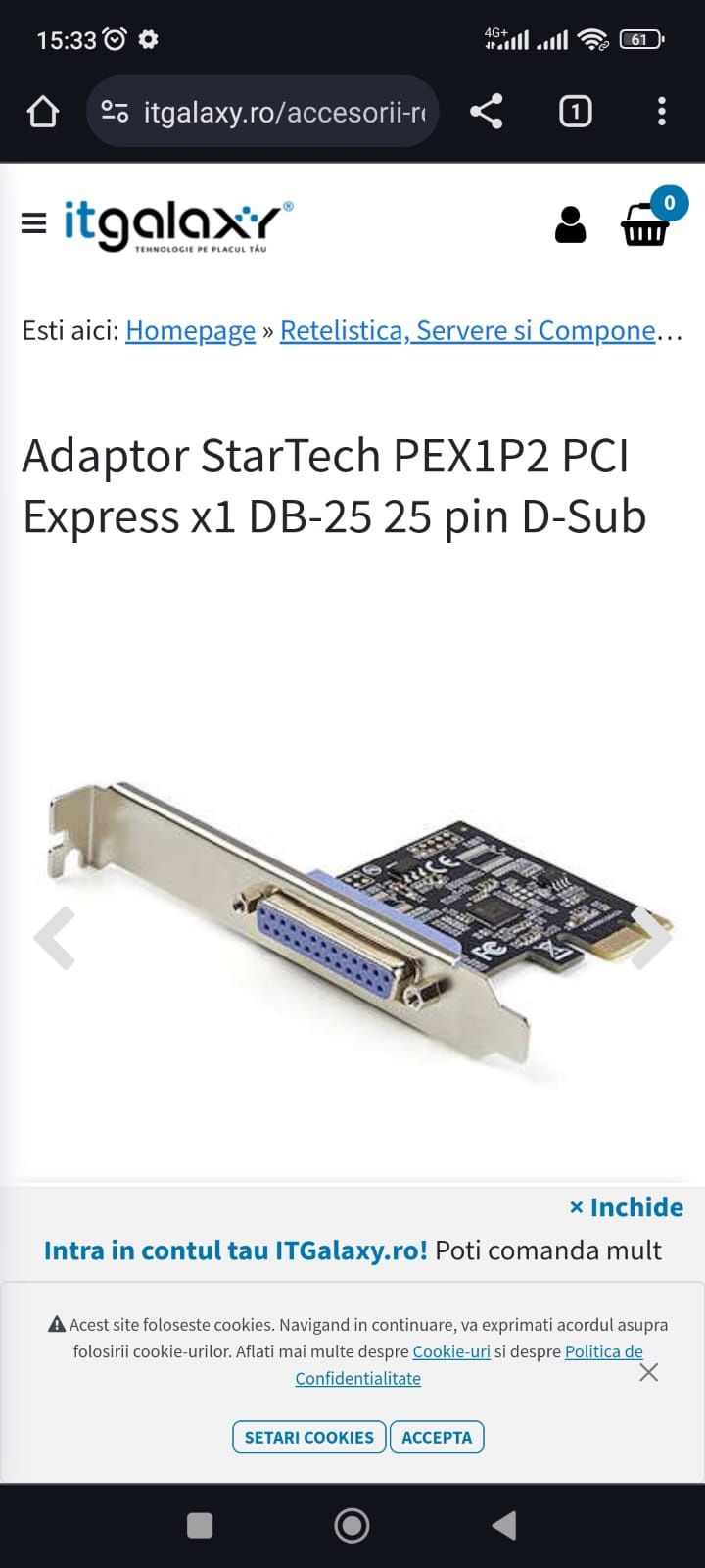 Adaptor/ placa PCI Express x1 DB-25 25 pin D-Sub