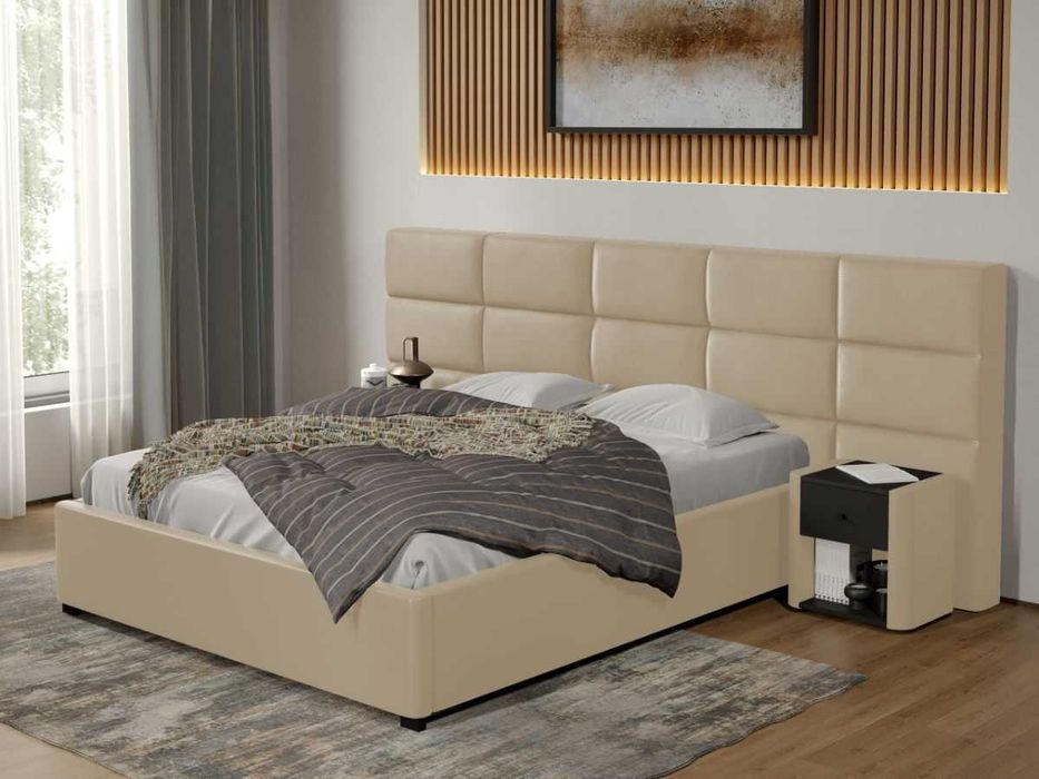 Pat tapitat Cico rabatabil 287 x 114 C2 din piele/stofa Crem Nube 4