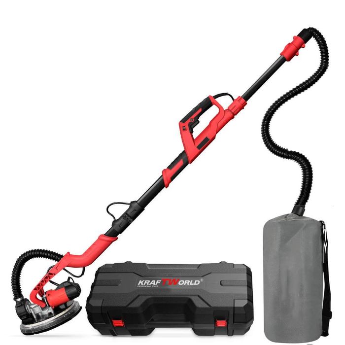 Шлайфмашина за стени и тавани KraftWorld – с кръгла LED глава,телескоп