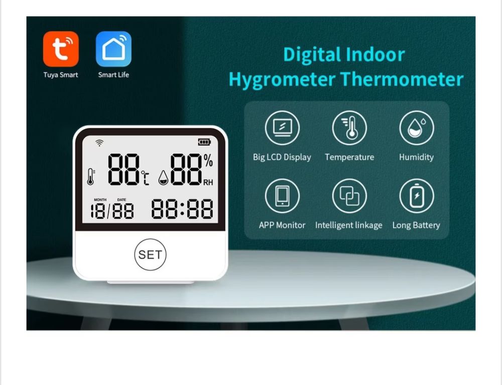 Termometru si higrometru Smart, Wifi, Tuya, compat Alexa / Google Ass