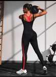 Salopeta fitness neagra cu insertii rosii