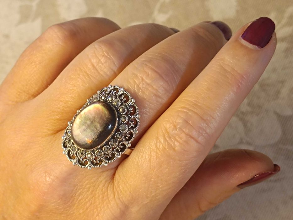 Inel superb din argint 925 cu sidef și marcasite
