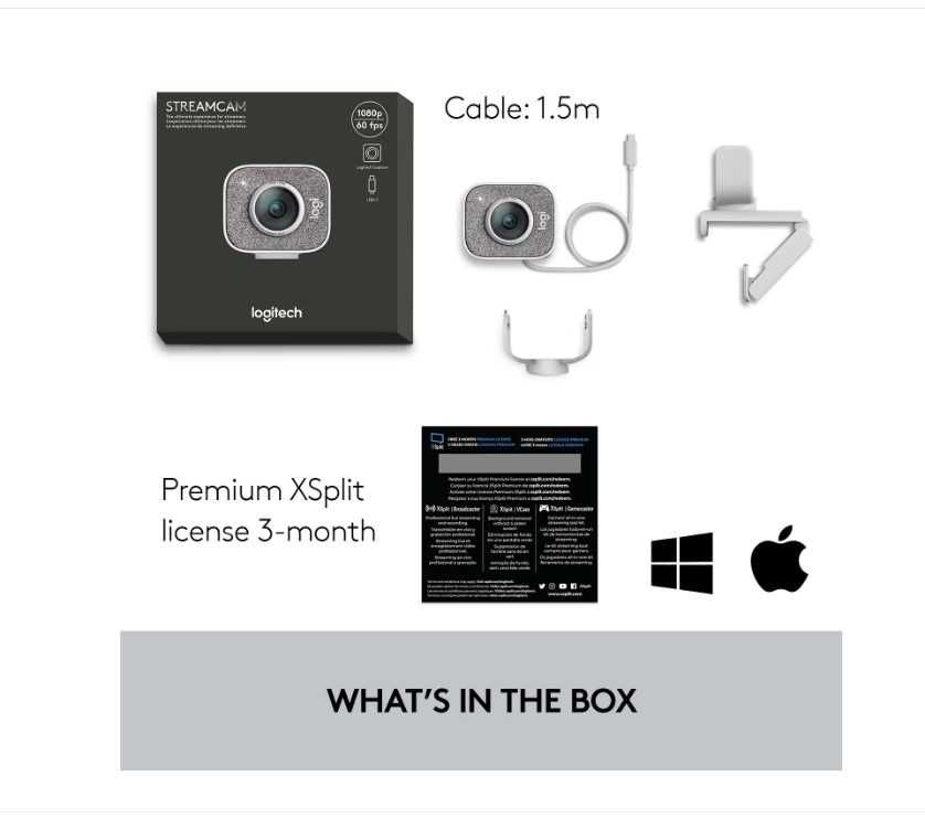 Camera Logitech StreamCam, USB-C, Alb