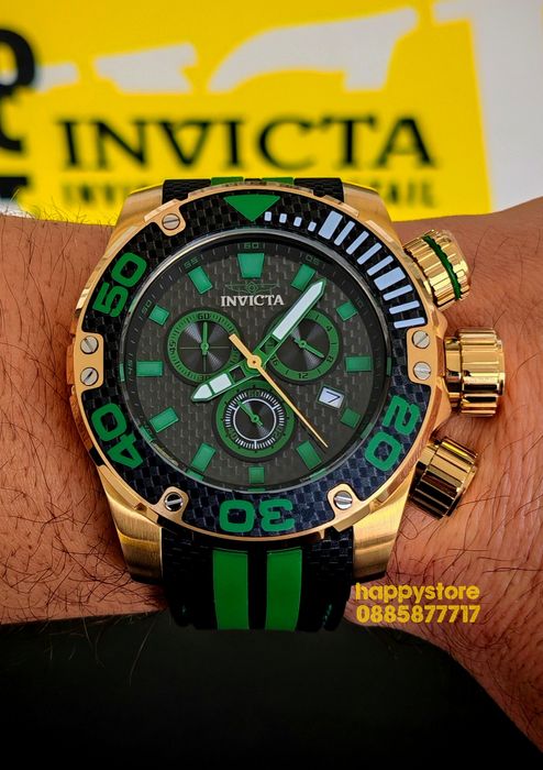 INVICTA Carbon Gold/Green 52 mm, Инвикта нов ръчен часовник