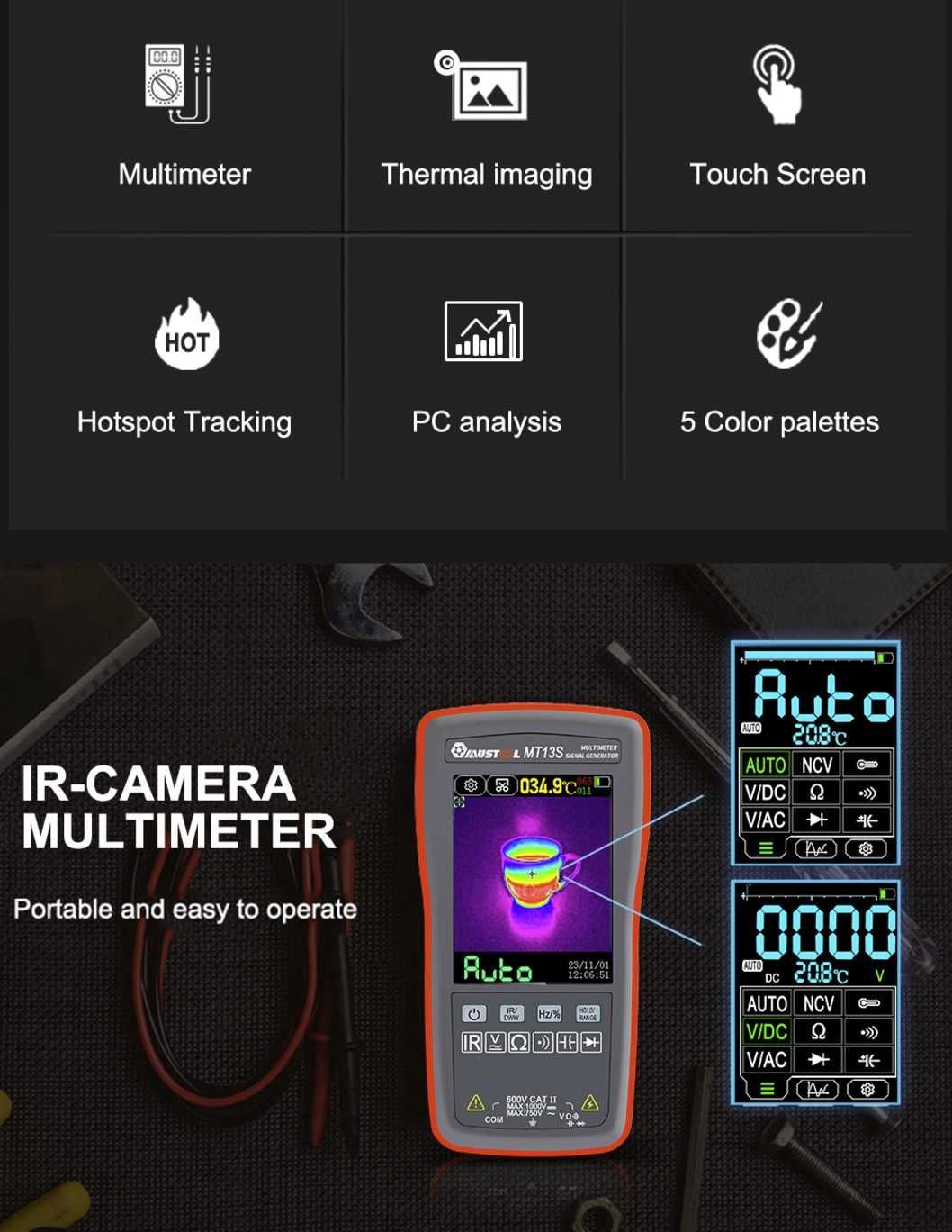 Camera cu termoviziune camera termica Mustool MT13S + multimetru