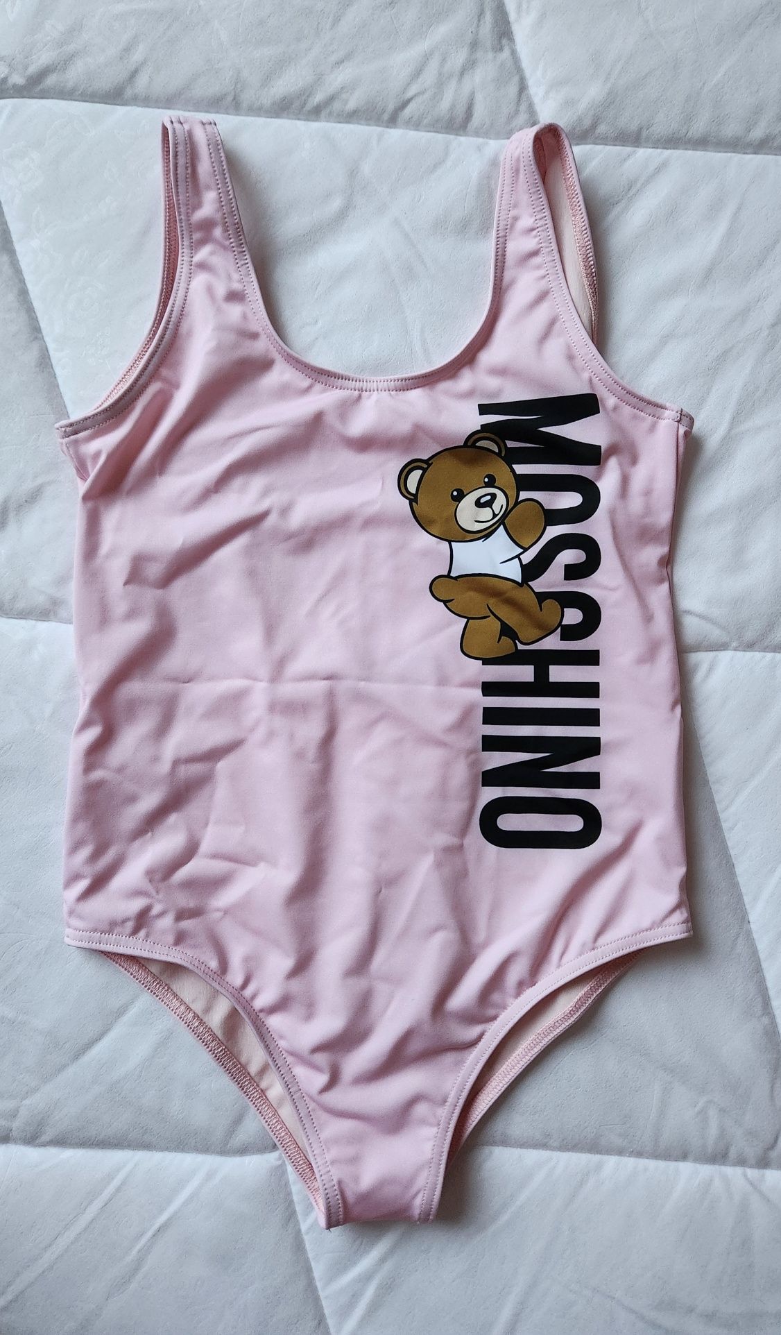 Детски цял бански MOSCHINO за момиче 7-8г/128cm розов лого подплатен